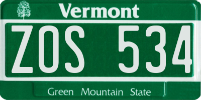 VT license plate ZOS534