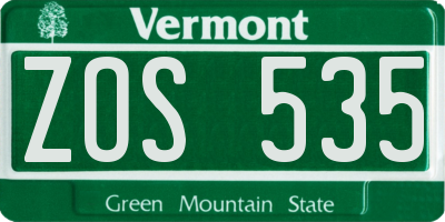 VT license plate ZOS535