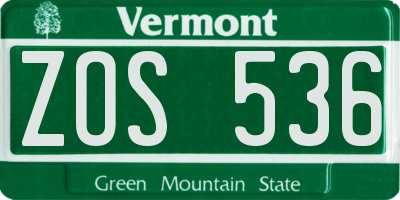 VT license plate ZOS536