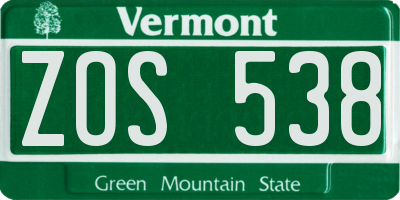 VT license plate ZOS538