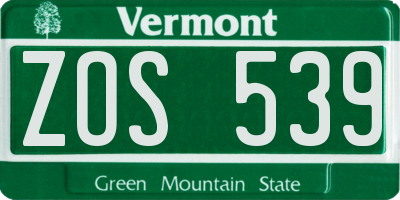 VT license plate ZOS539