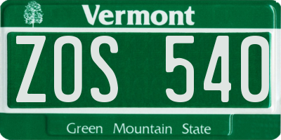 VT license plate ZOS540