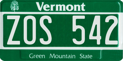VT license plate ZOS542