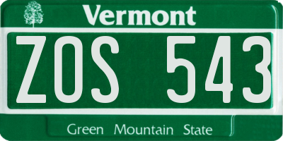 VT license plate ZOS543