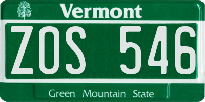 VT license plate ZOS546