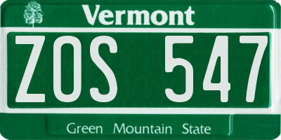 VT license plate ZOS547