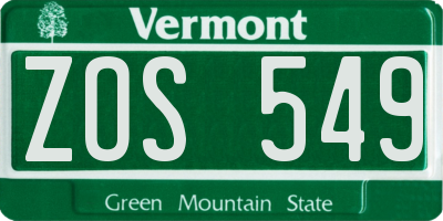 VT license plate ZOS549