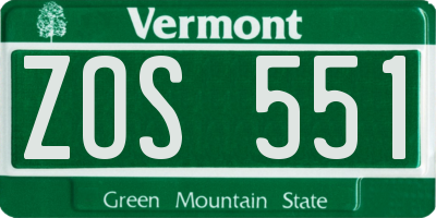 VT license plate ZOS551