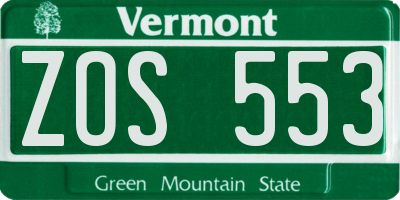 VT license plate ZOS553