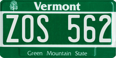 VT license plate ZOS562
