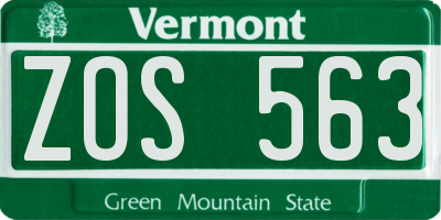 VT license plate ZOS563