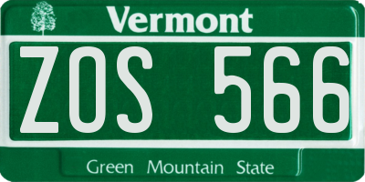 VT license plate ZOS566