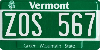 VT license plate ZOS567