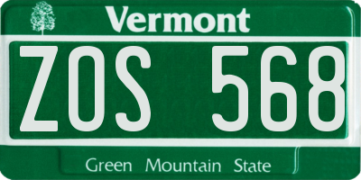VT license plate ZOS568
