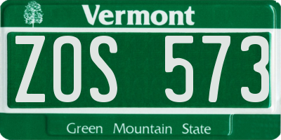VT license plate ZOS573