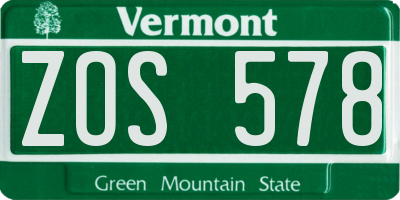 VT license plate ZOS578