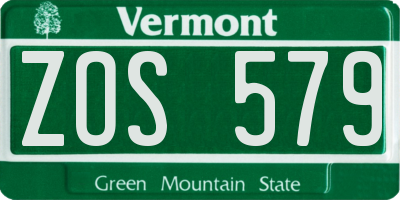 VT license plate ZOS579