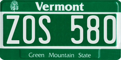 VT license plate ZOS580