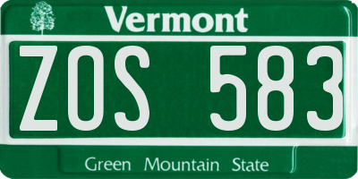 VT license plate ZOS583