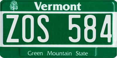 VT license plate ZOS584