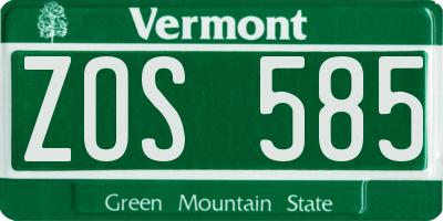 VT license plate ZOS585