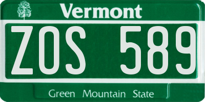 VT license plate ZOS589