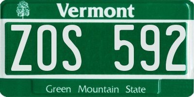 VT license plate ZOS592