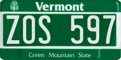 VT license plate ZOS597