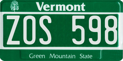 VT license plate ZOS598