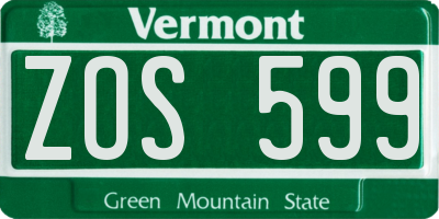 VT license plate ZOS599