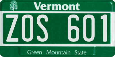 VT license plate ZOS601