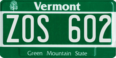 VT license plate ZOS602