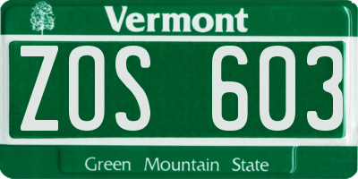 VT license plate ZOS603