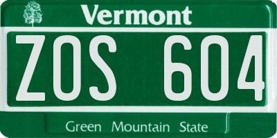 VT license plate ZOS604
