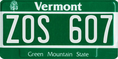 VT license plate ZOS607