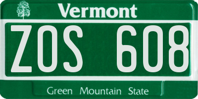 VT license plate ZOS608