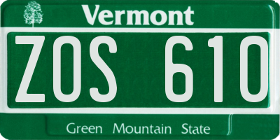 VT license plate ZOS610