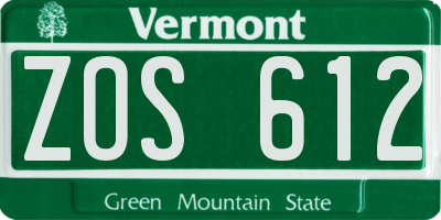 VT license plate ZOS612