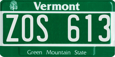 VT license plate ZOS613