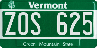 VT license plate ZOS625