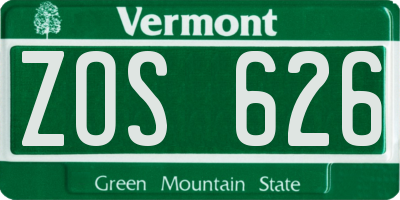 VT license plate ZOS626