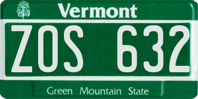 VT license plate ZOS632