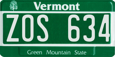 VT license plate ZOS634