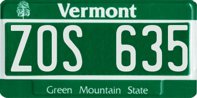 VT license plate ZOS635