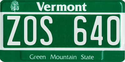 VT license plate ZOS640