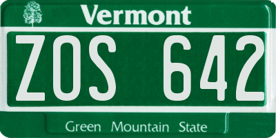 VT license plate ZOS642