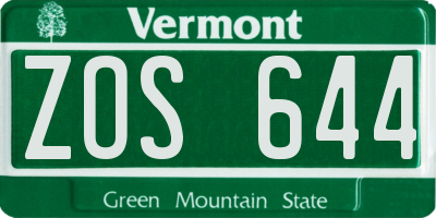 VT license plate ZOS644