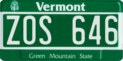 VT license plate ZOS646