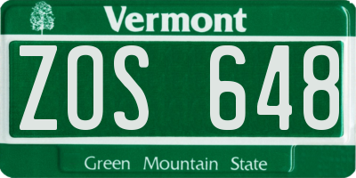 VT license plate ZOS648