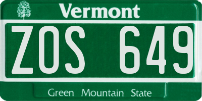 VT license plate ZOS649